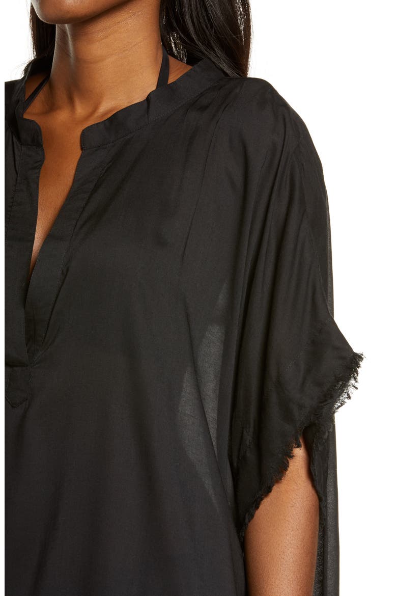 Fray Edge Cover-Up Caftan, Alternate, color, BLACK