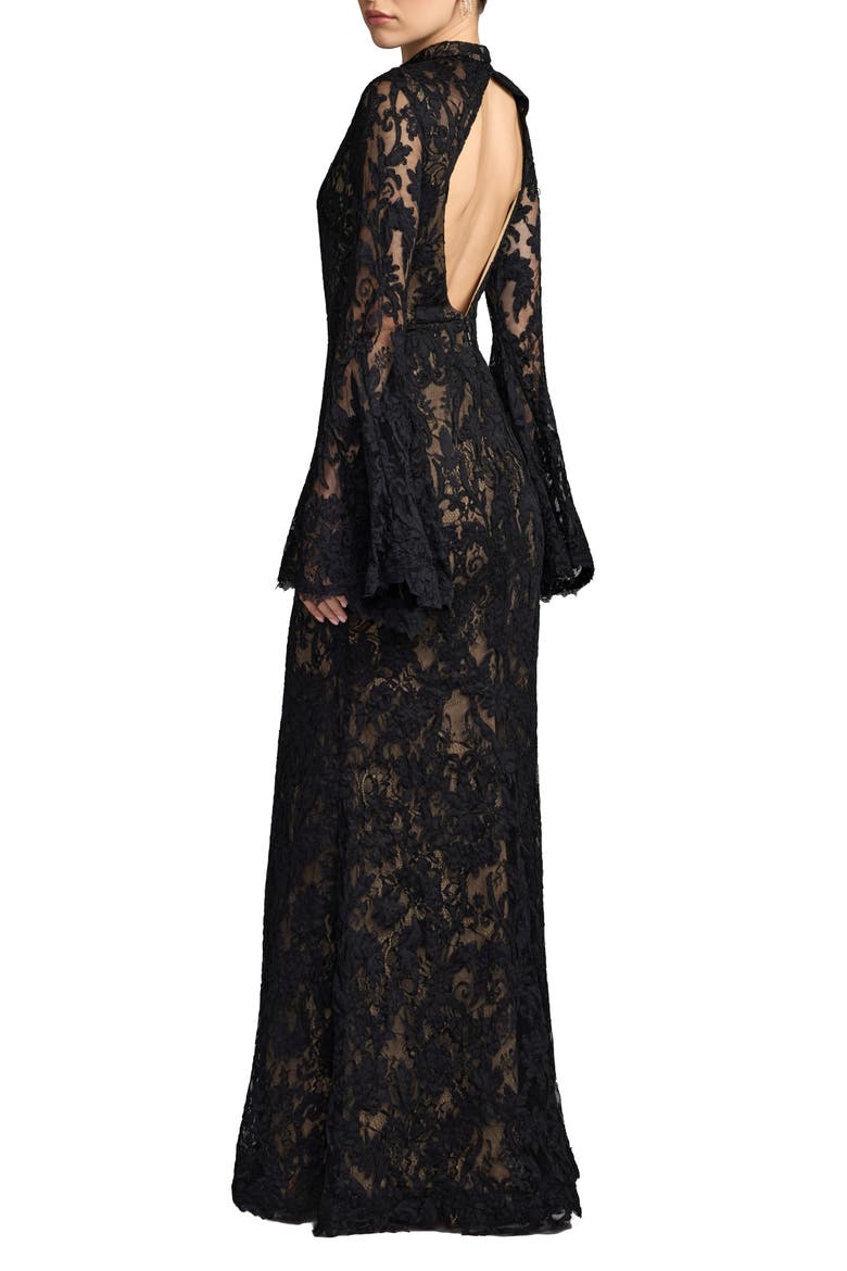 Mock Neck Long Sleeve Lace Gown, Alternate, color, Black Nude