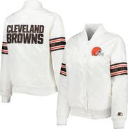 STARTER Women's Starter White Cleveland Browns Line Up Satin Full-Snap Varsity Jacket