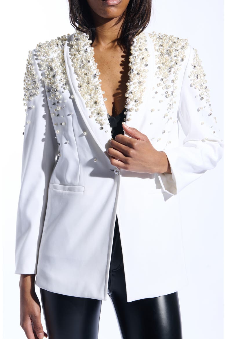 Pearlized Embellished Blazer, Main, color, WHITE