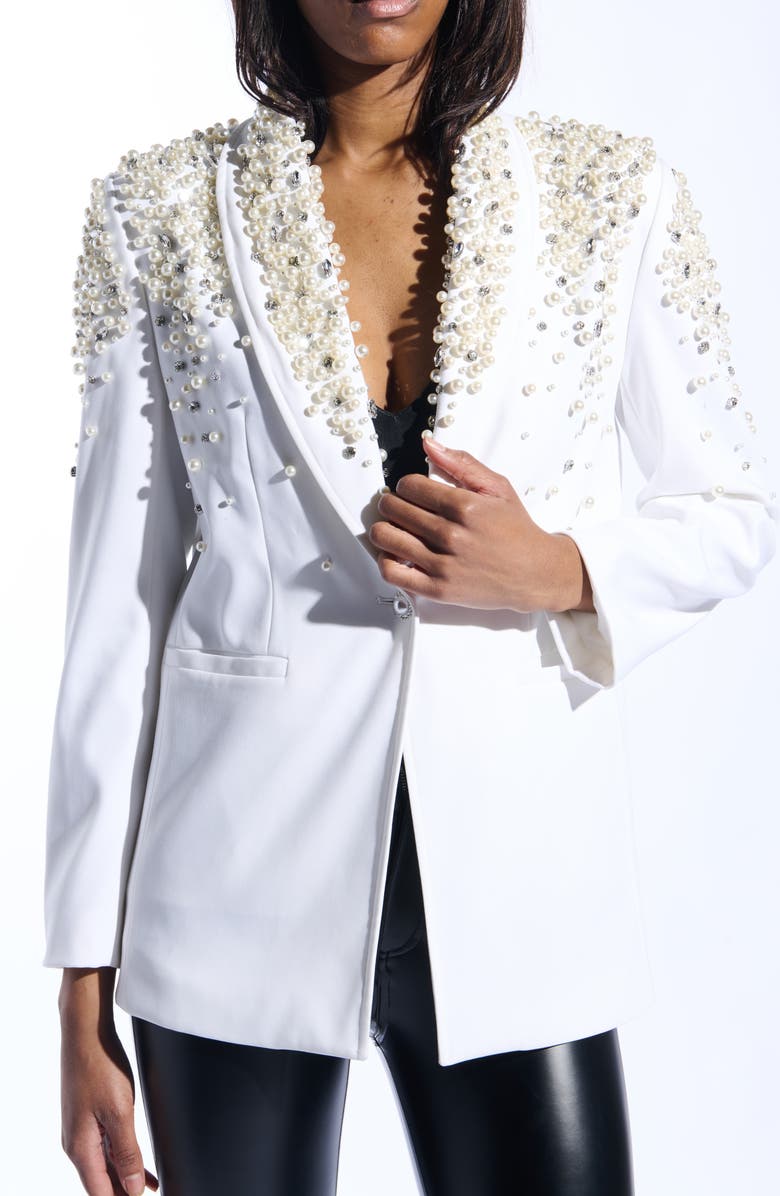 AZALEA WANG Pearlized Embellished Blazer, Main, color, White
