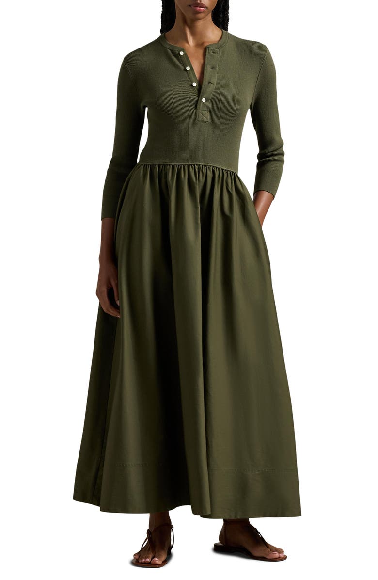 Polo Ralph Lauren Henley Long Sleeve Mixed Media Maxi Dress, Main, color, 