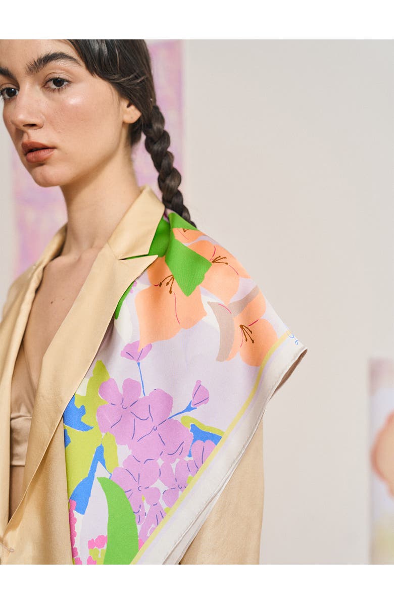 Lost Pattern FRIDA x LOST PATTERN "Frida's Garden" Silk Bandana Scarf, Alternate, color, Pink