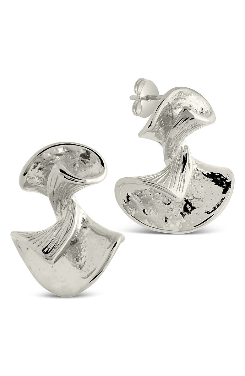 Sterling Forever Libby Textured Fan Stud Earrings, Main, color, Silver