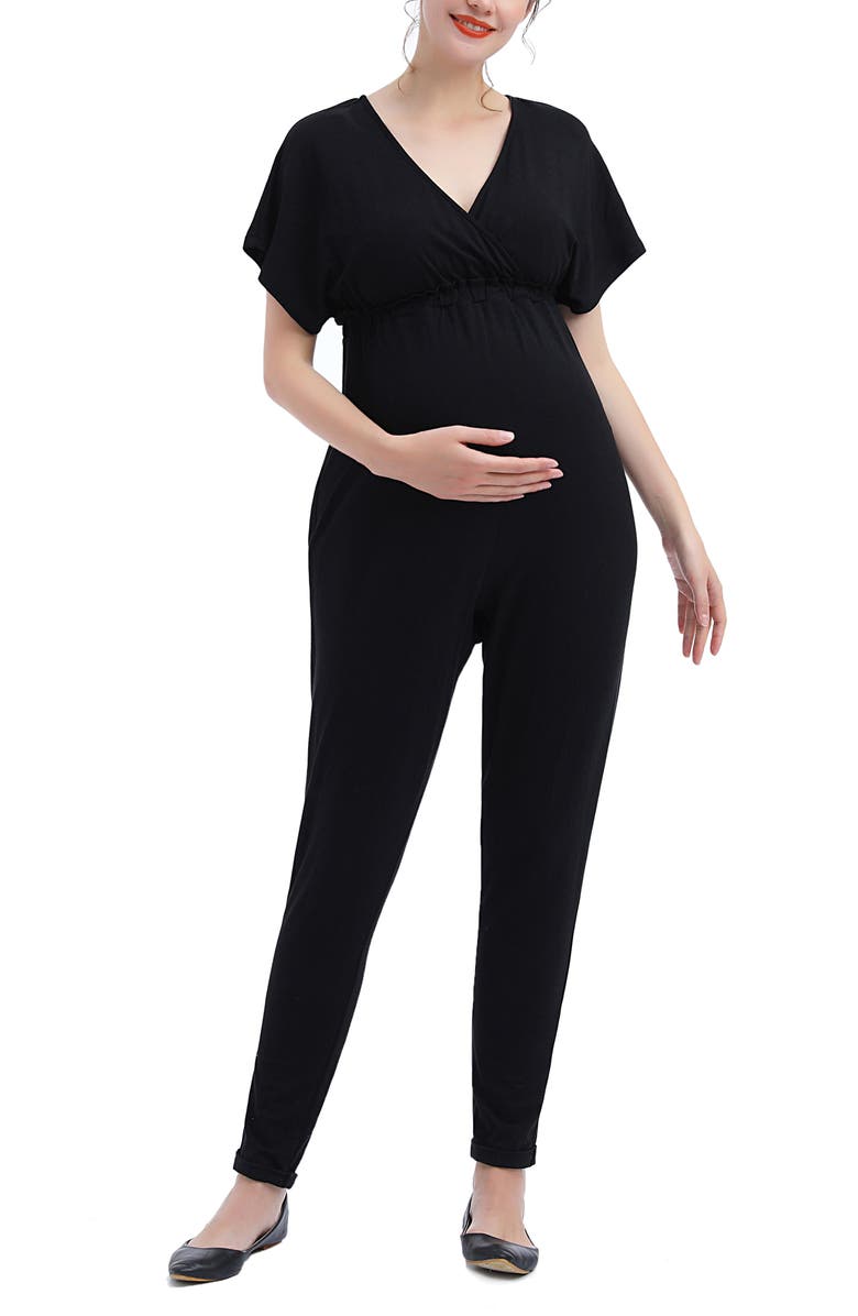 Kimi and Kai Lue V-Neck Maternity/Nursing Jumpsuit, Main, color, Black