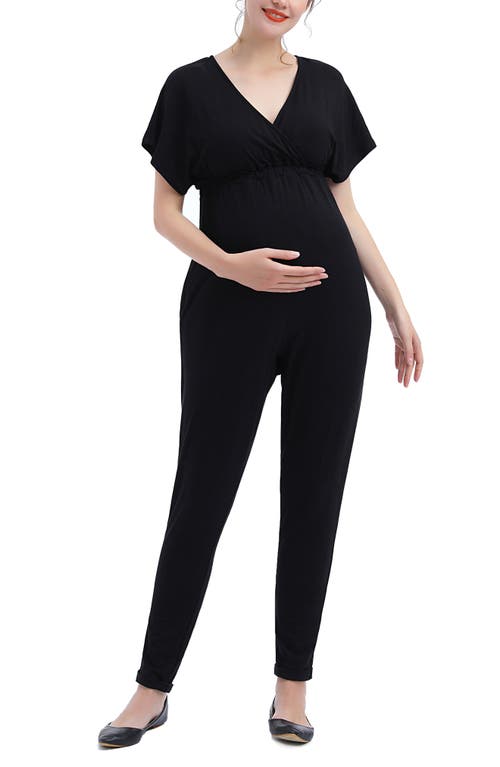 Kimi and Kai Lue V-Neck Maternity/Nursing Jumpsuit in Black 