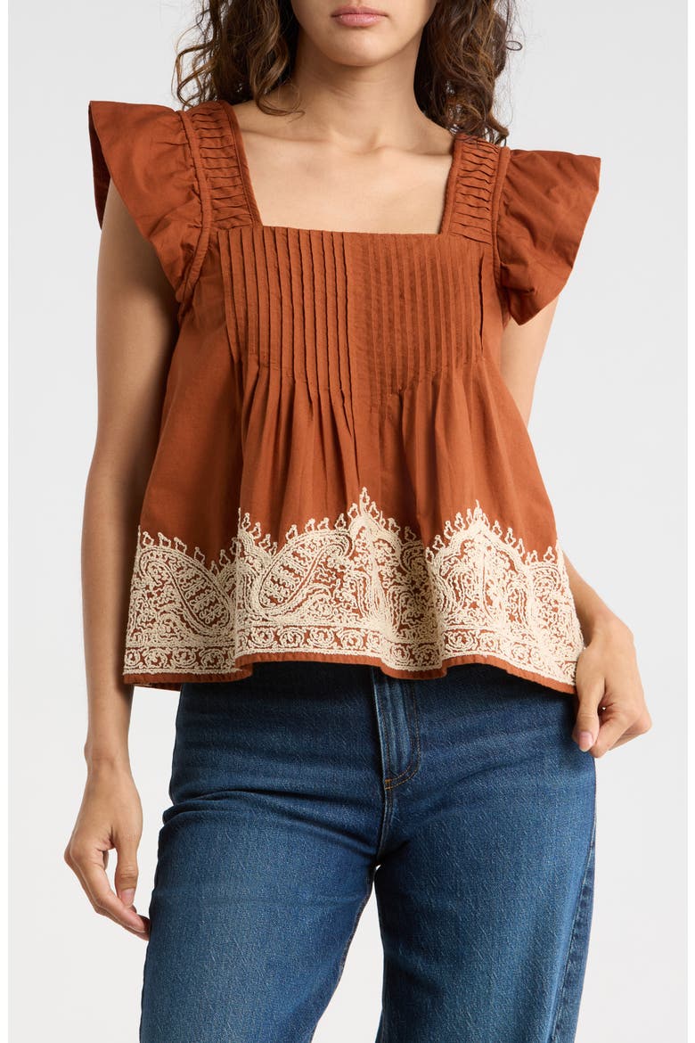 Ruffle Embroidered Tank, Main, color, RUST / IVORY