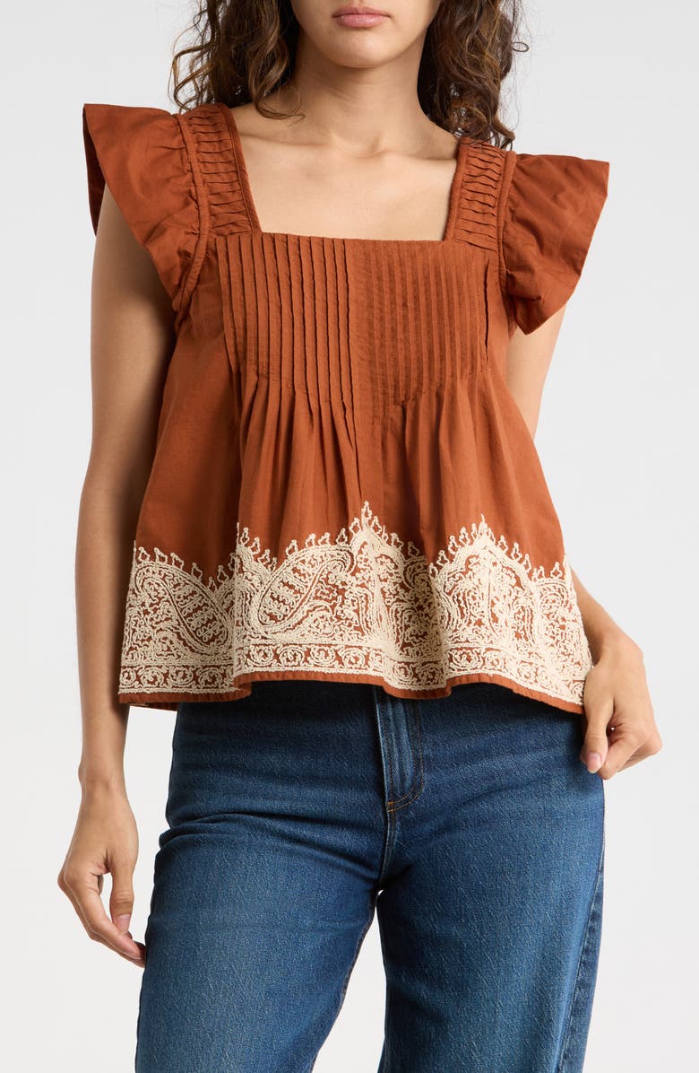 JASON WU Ruffle Embroidered Tank, Main, color, Rust / Ivory