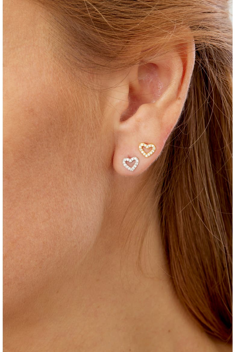 Set of 2 Cubic Zirconia Heart Stud Earrings, Main, color, TWO TONE