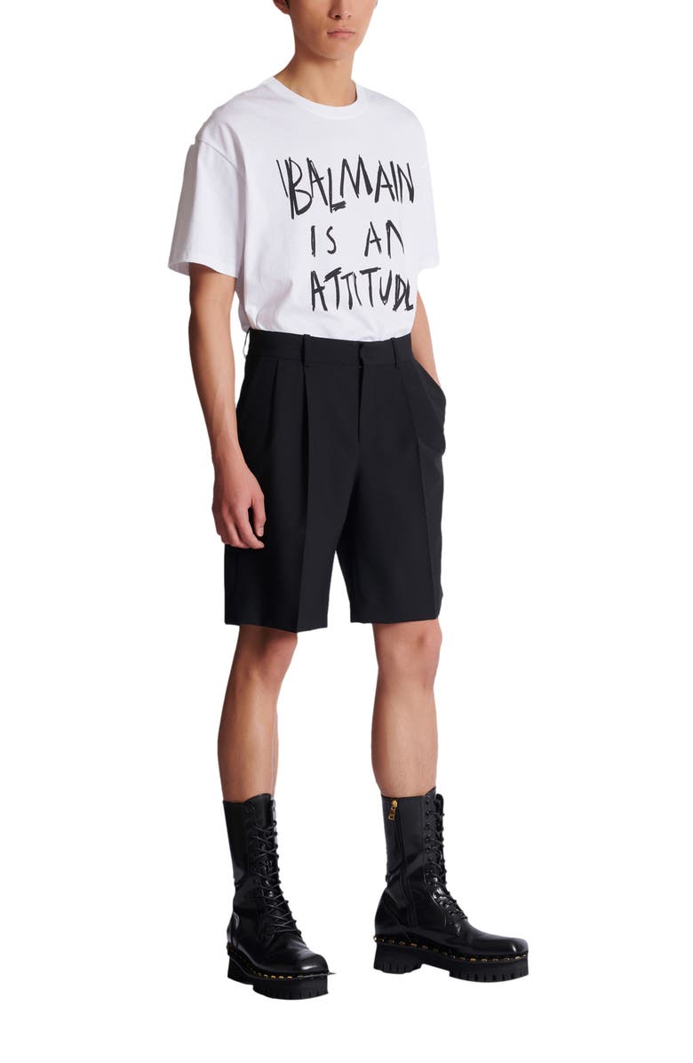 Balmain Wool darted Bermuda shorts, Alternate, color, Black