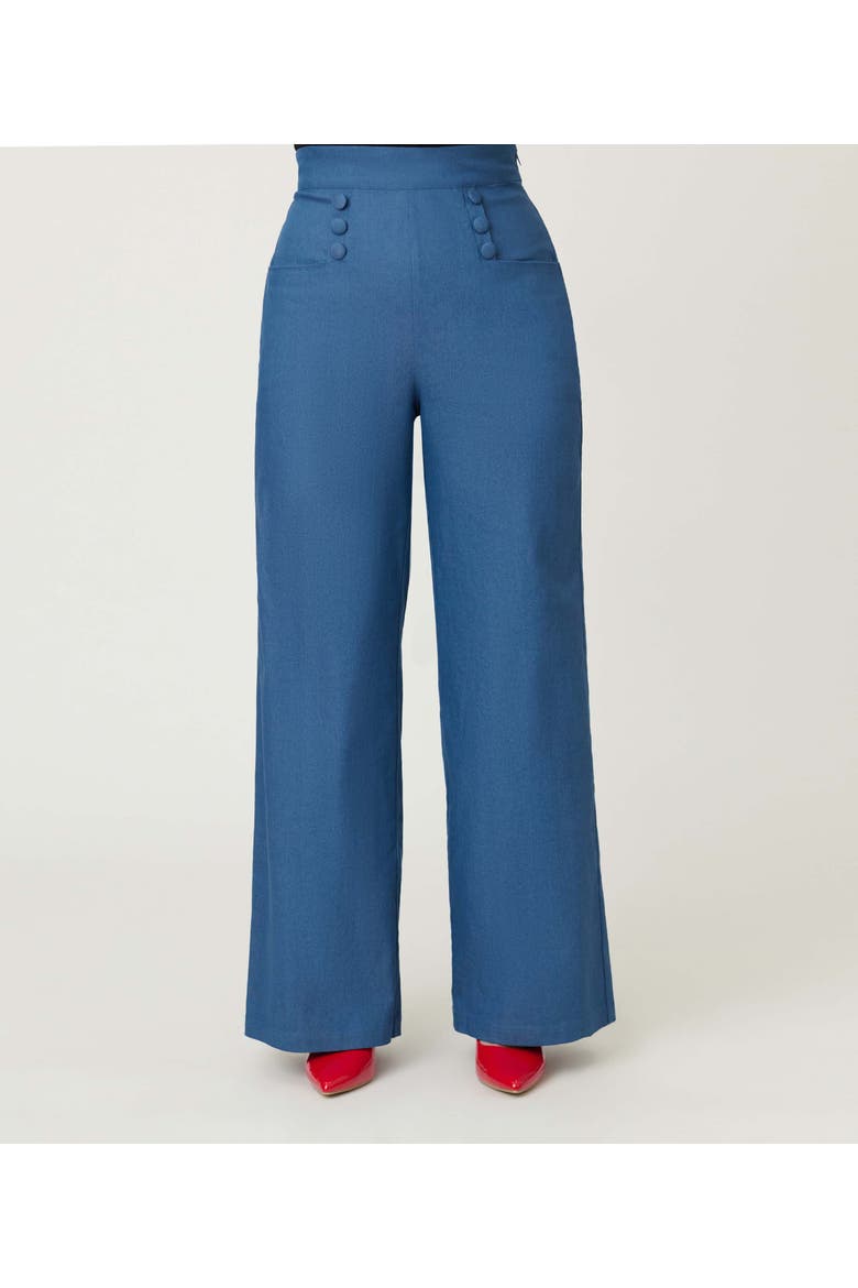 1940s Ginger Wide Leg Pants, Alternate, color, Blue Chambray