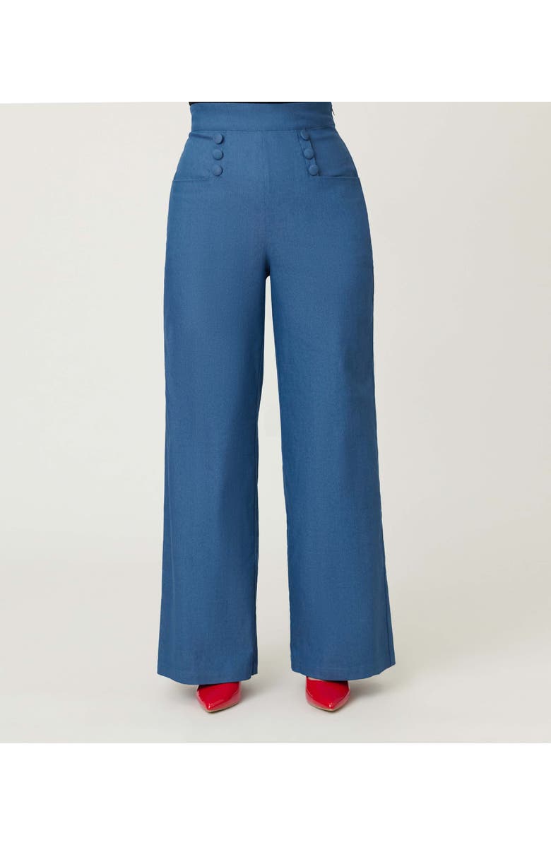 Unique Vintage 1940s Ginger Wide Leg Pants, Alternate, color, Blue Chambray
