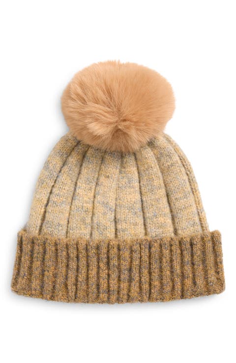 Faux Fur Pompom Cuffed Beanie