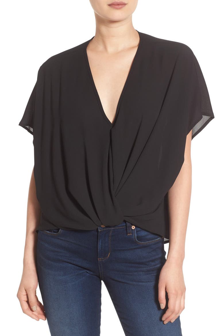 Twist Front Woven Top, Main, color, BLACK