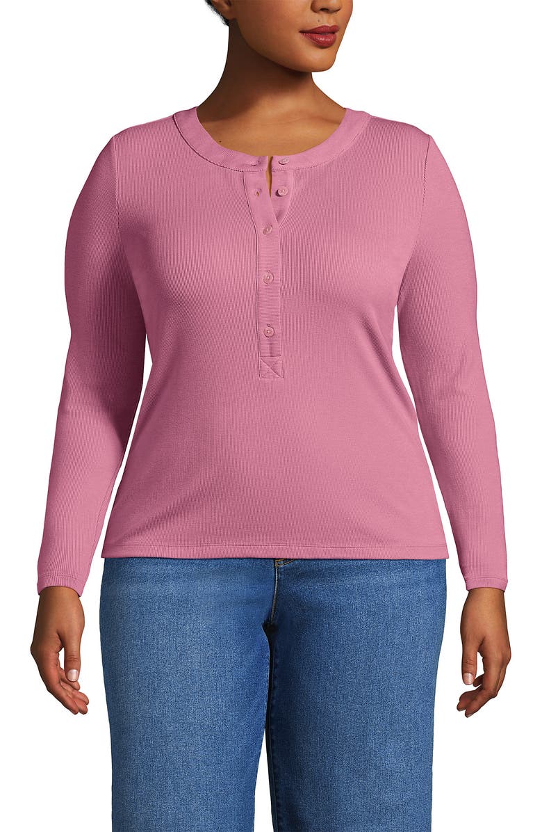 Lands' End Drapey Rib Skimming Long Sleeve Henley, Main, color, Soft English Rose