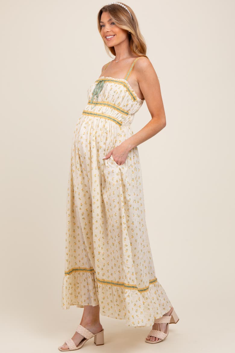 Floral Ribbon Detail Sleeveless Maxi Dress, Alternate, color, Yellow