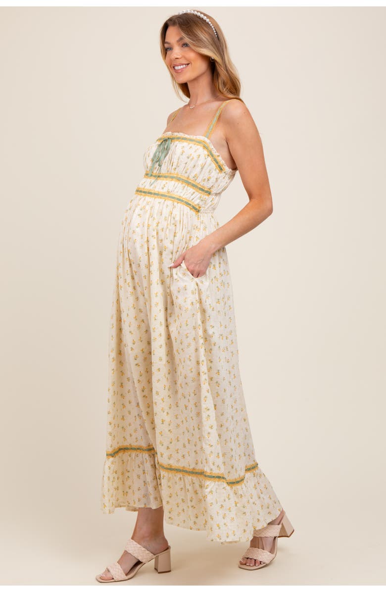 PinkBlush Floral Ribbon Detail Sleeveless Maxi Dress, Alternate, color, Yellow