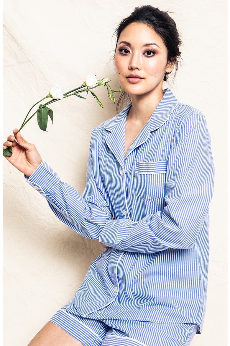 Seersucker Stripe Short Pajamas, Alternate, color, BLUE