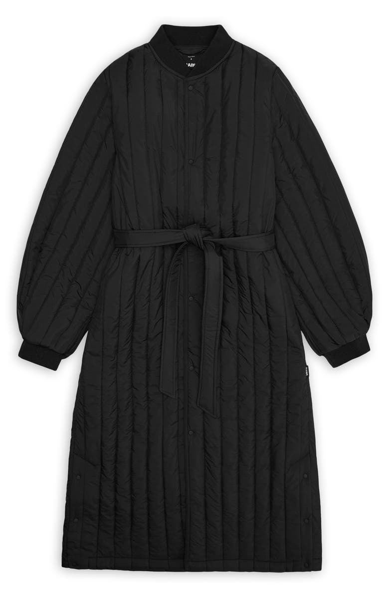 Rains Banja Belted Quilted Liner Coat, Alternate, color, Black