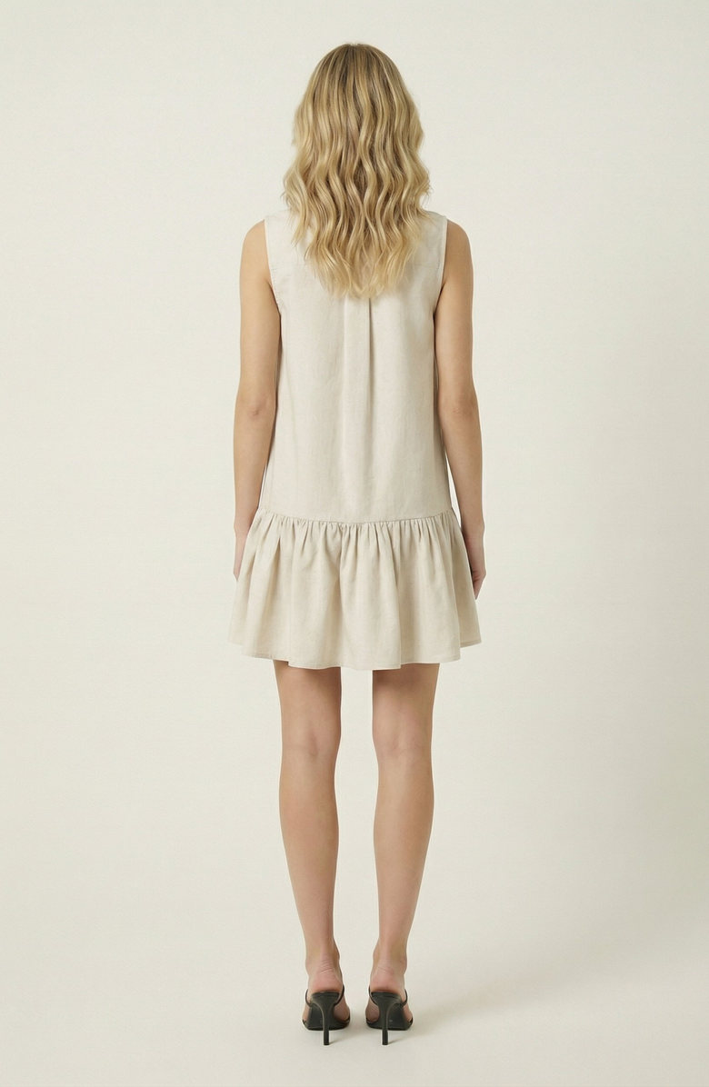 Modenaire Sleeveless Collared Drop Waist Dress, Alternate, color, Light Beige