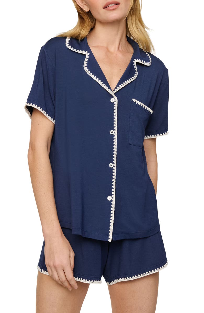 Eberjey Frida Relaxed Short Pajamas, Main, color, Navy/ Ivory