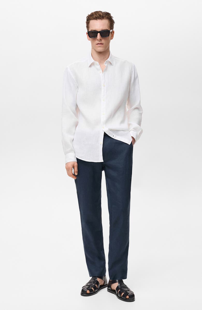 MANGO Regular Fit Linen Button-Up Shirt, Alternate, color, White
