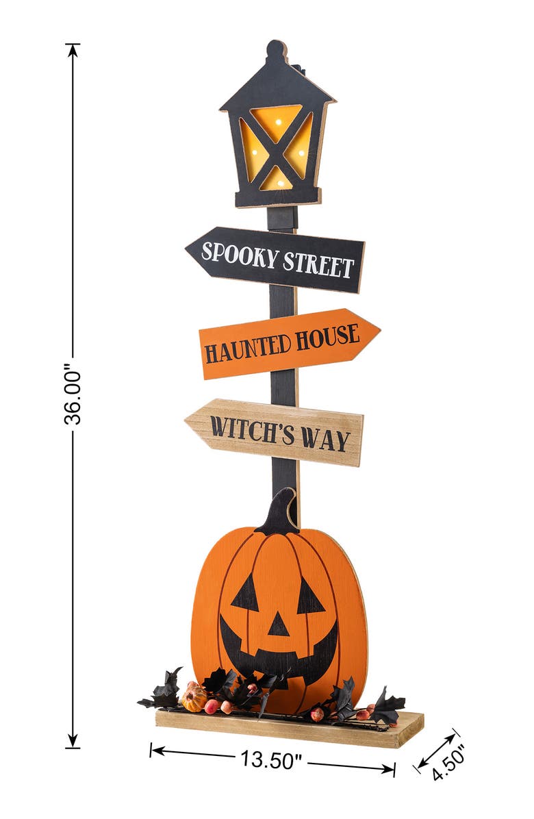 Glitzhom Halloween Lighted Wooden Jack-O-Lantern Lamp Post Porch Decor with Timer, Alternate, color, Black