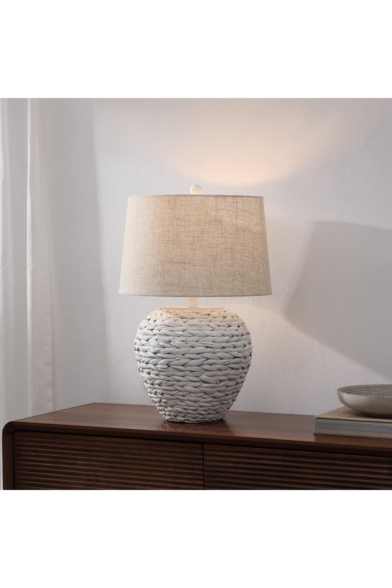 Alaro Farmhouse Coastal Water Hyacinth Basket LED Table Lamp, Alternate, color, White