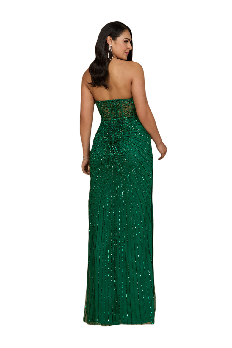 Embellished Strapless Gown with Slit, Alternate, color, Emerald