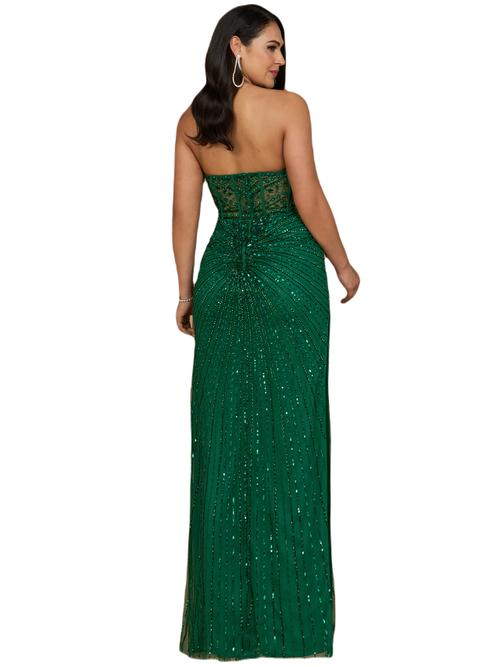 Lara New York Embellished Strapless Gown With Slit In Green