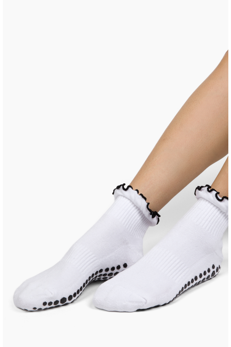 Antimicrobial Grip Sock- White Ruffle Black Grip, Alternate, color, White