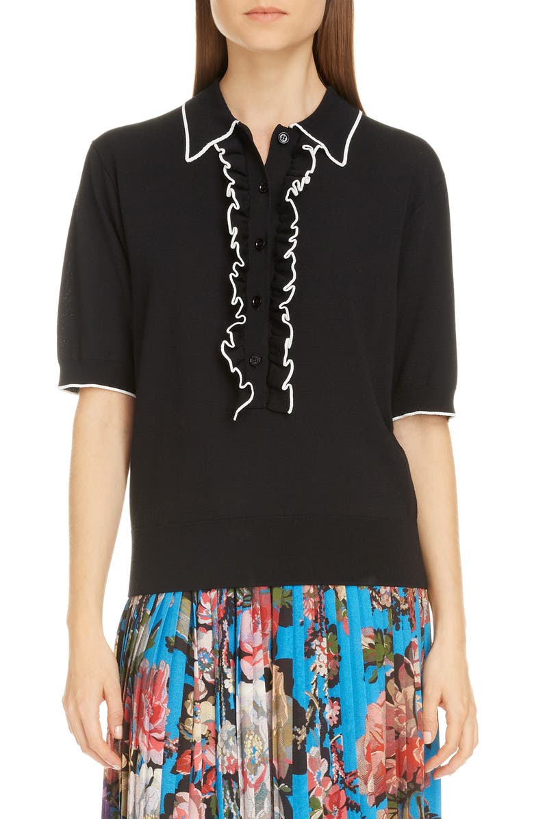 Dries Van Noten Jakele Ruffle Placket Sweater, Main, color, 