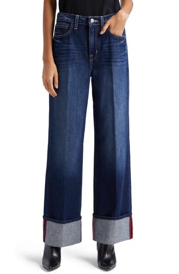 L Agence Miley Ultra High Rise Wide-leg Cuffed Jeans In Red