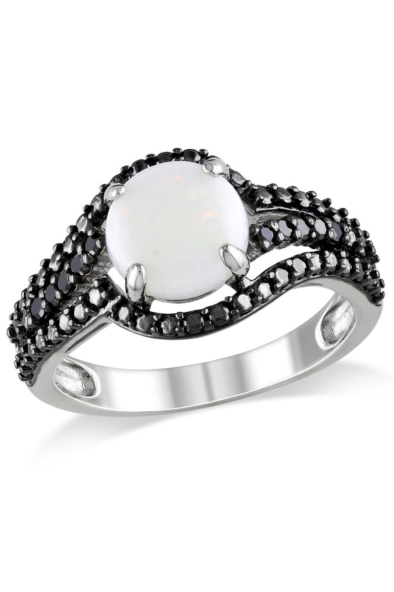 Opal & Black Diamond Curvy Cocktail Ring, Main, color, Opal
