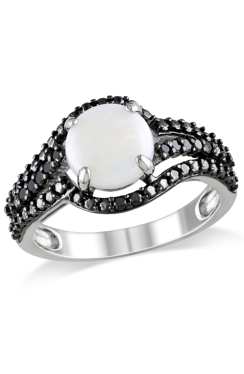 Julianna B. Opal & Black Diamond Curvy Cocktail Ring, Main, color, Opal