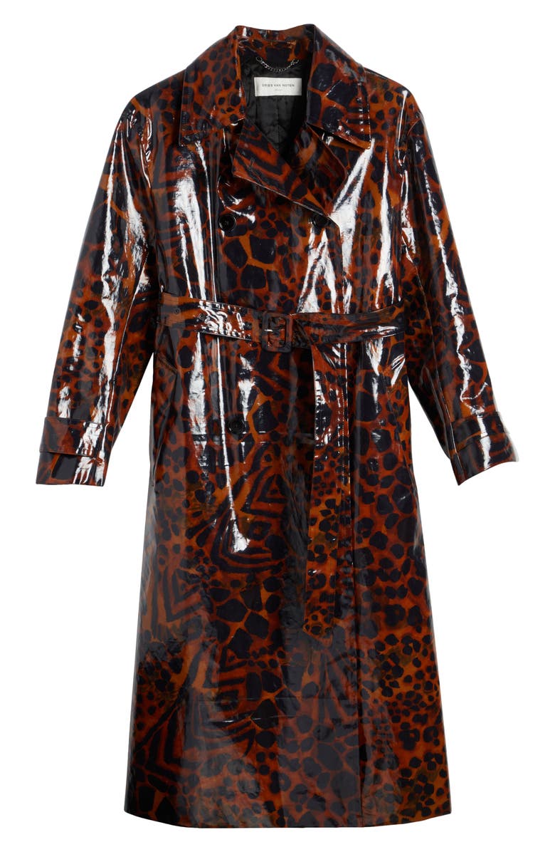 Dries Van Noten Ronas Leopard Print Laminated Cotton Drill Trench Coat, Alternate, color, 