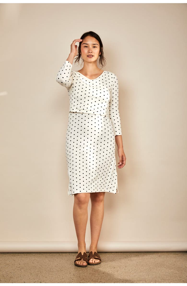 The Bshirt Nursing 3/4 Sleeve Dress, Main, color, Cream/Black Spots