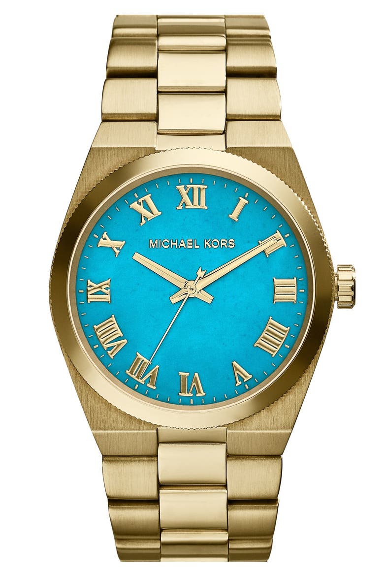 Michael Kors 'Channing' Turquoise Dial Bracelet Watch, 38mm, Main, color, GOLD/ TURQUOISE