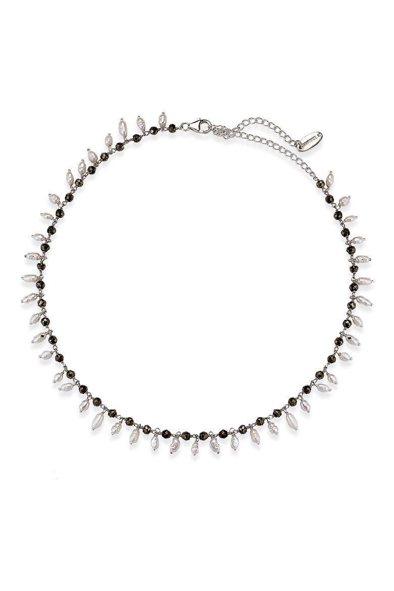 Freshwater Pearl and Pyrite Necklace, Main, color, WHITE