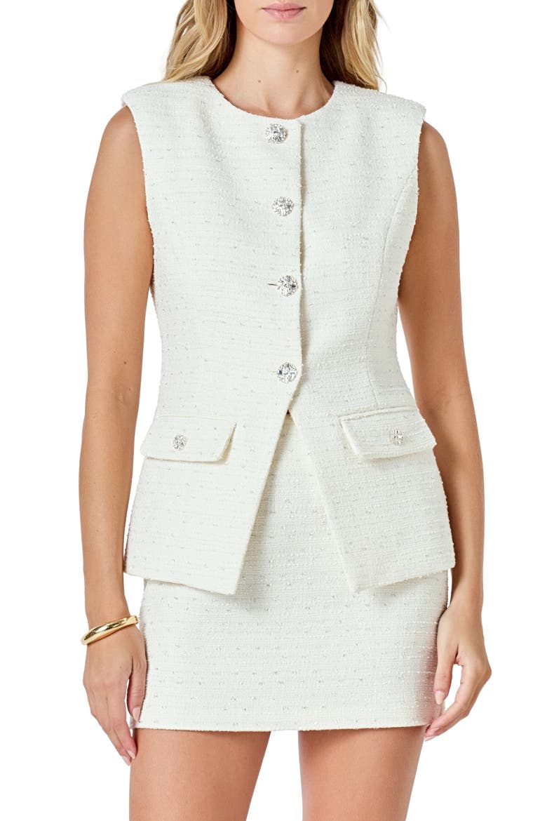 Jewel Button Tweed Vest (Women) | Nordstrom