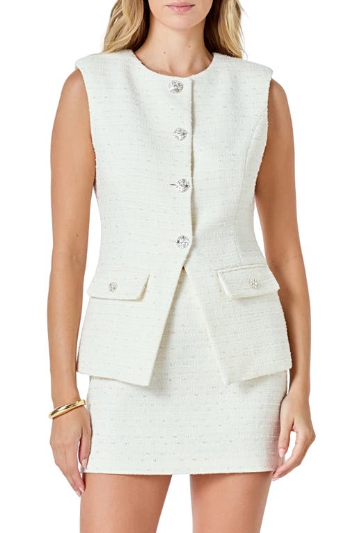 Endless Rose Jewel Button Tweed Vest In White