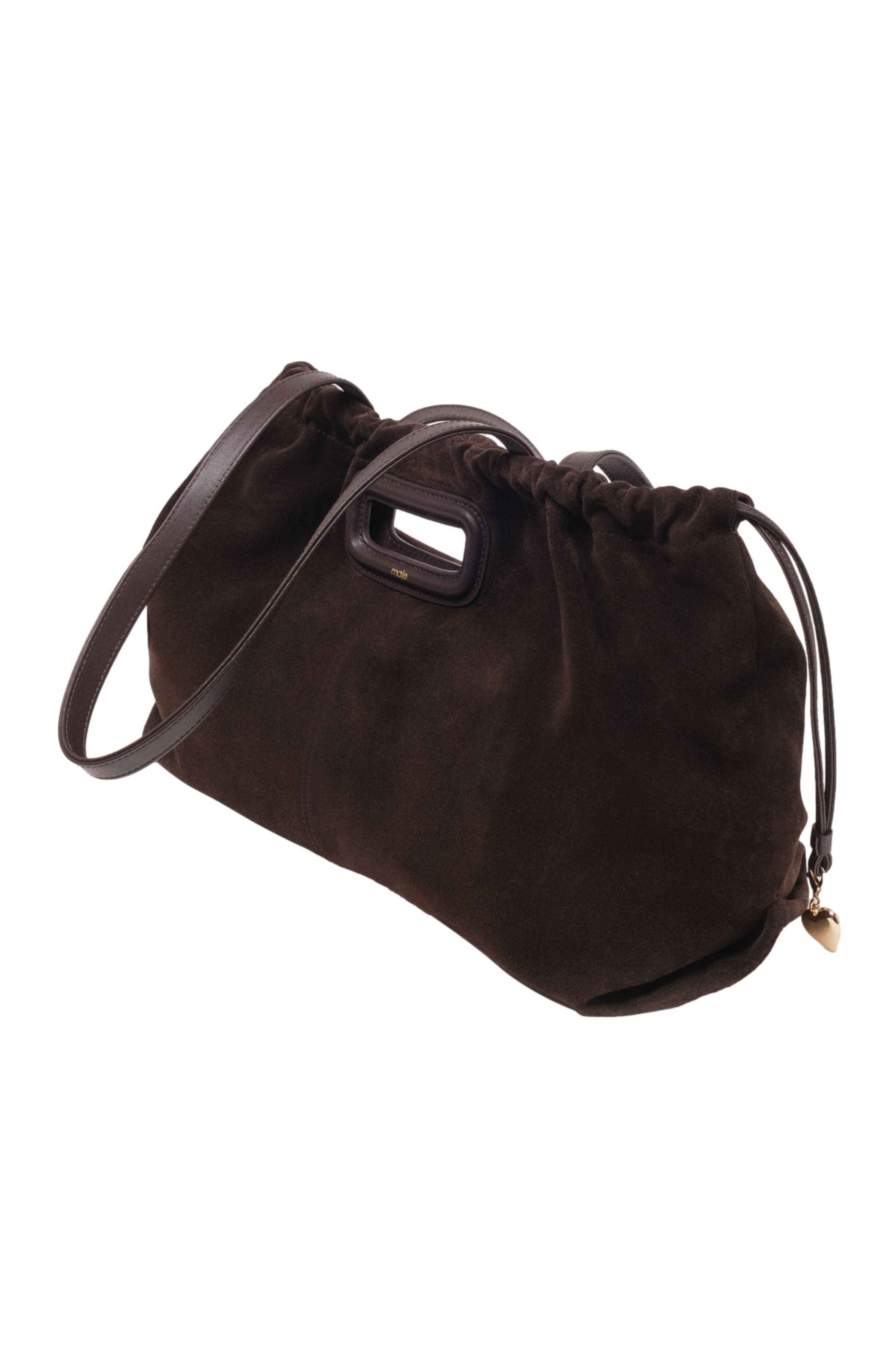 maje Suede Milpli tote bag, Alternate, color, Dark Brown