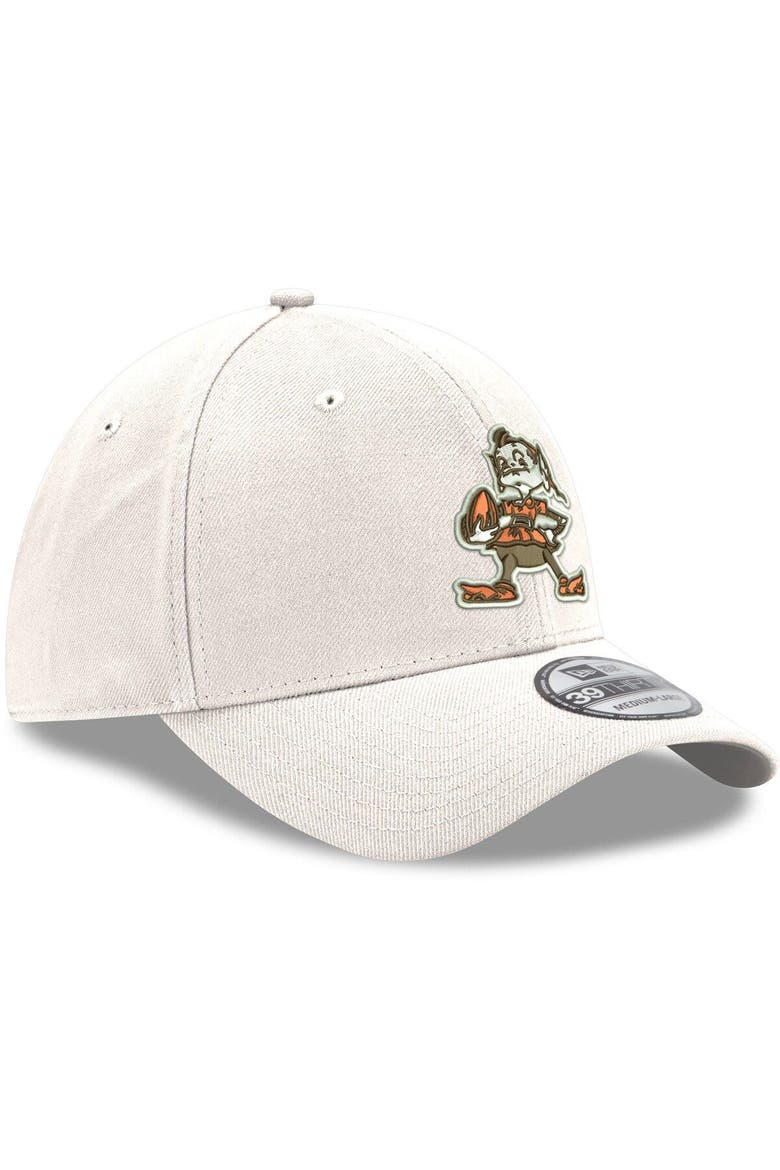 Men's New Era White Cleveland Browns Throwback Logo Iced II 39THIRTY Flex Hat, Alternate, color, White