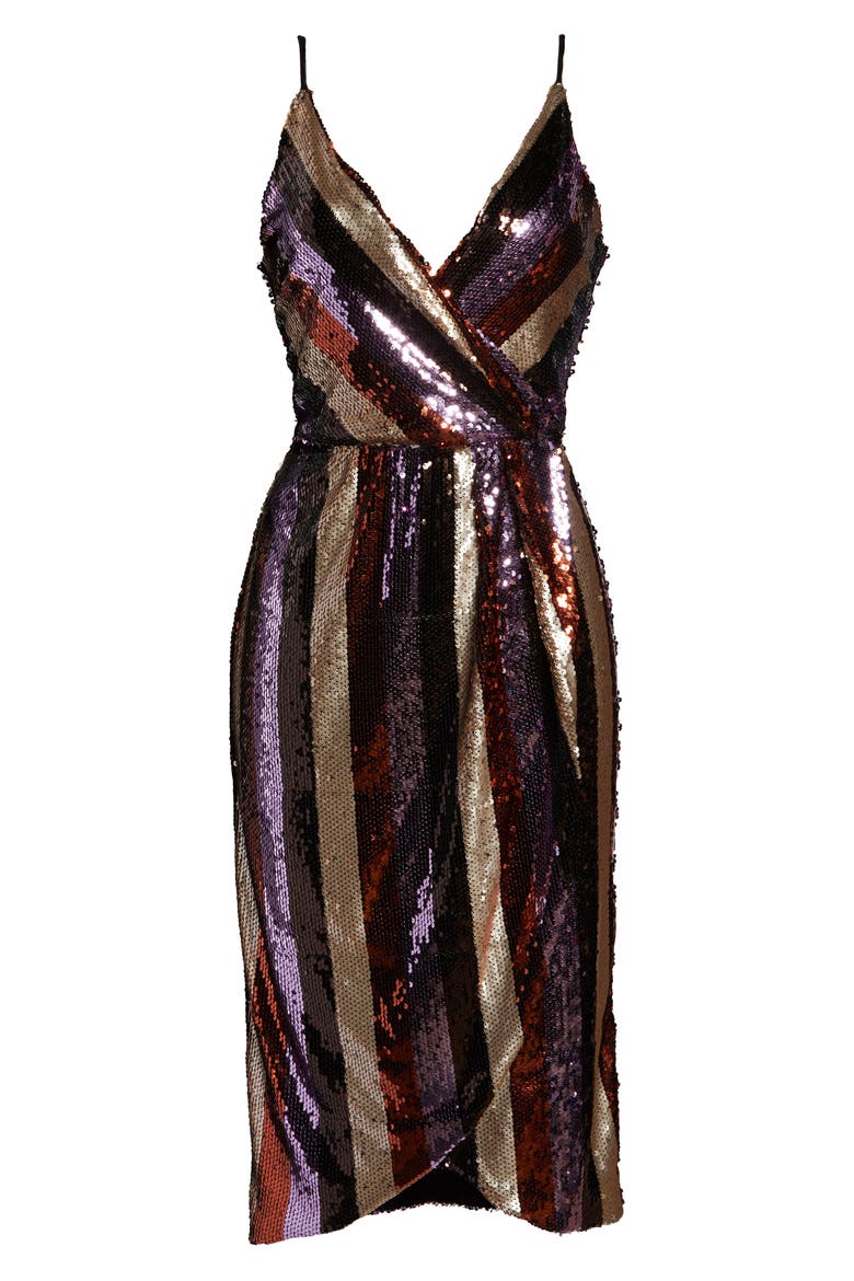 Striped Sequin Faux Wrap Dress, Alternate, color, LILAC/ BROWN