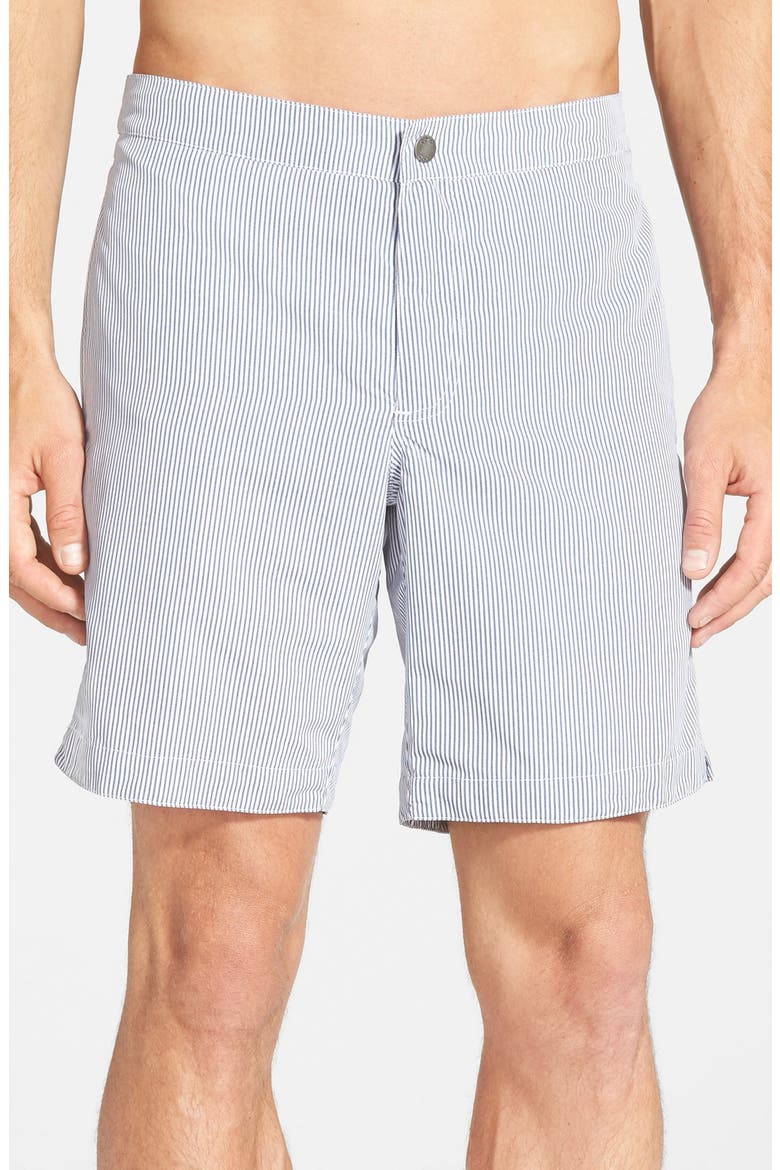 'Aruba - Stripe' Tailored Fit 8.5 Inch Board Shorts, Main, color, STRIPED ANCHOR GREY