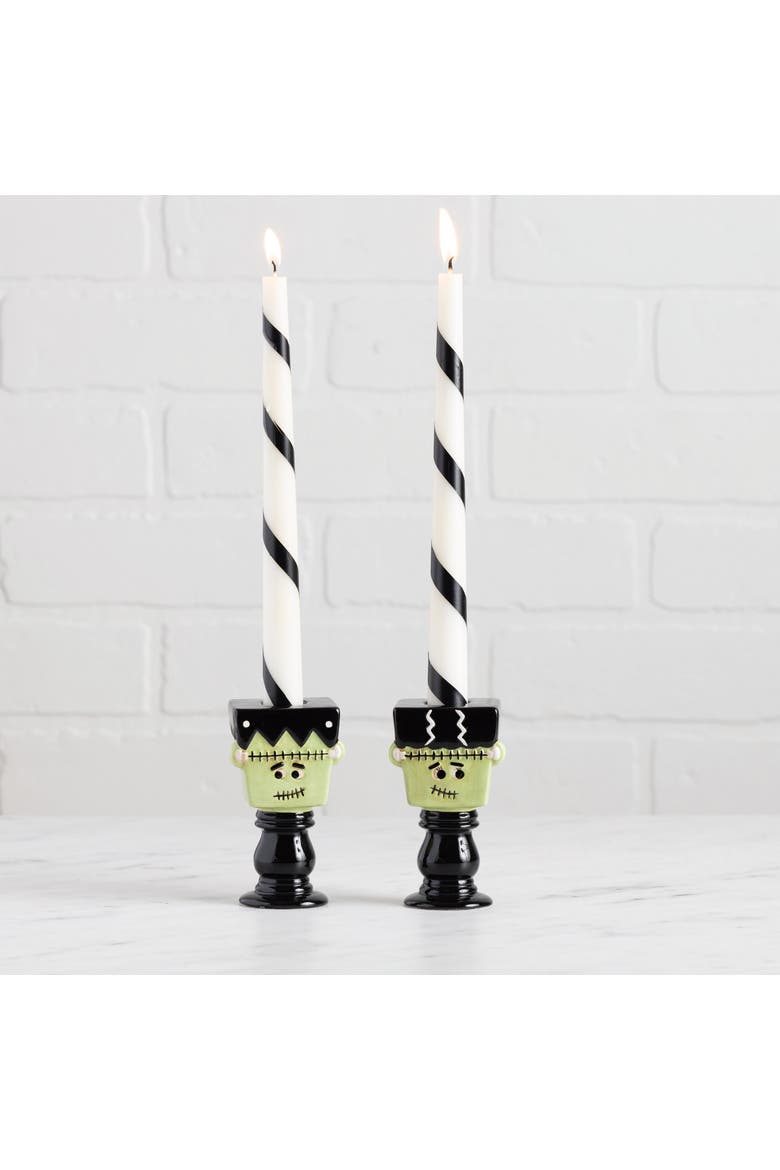 Dolomite Frankenstein Candle Holders Set of 2 Halloween, Alternate, color, Multicolored