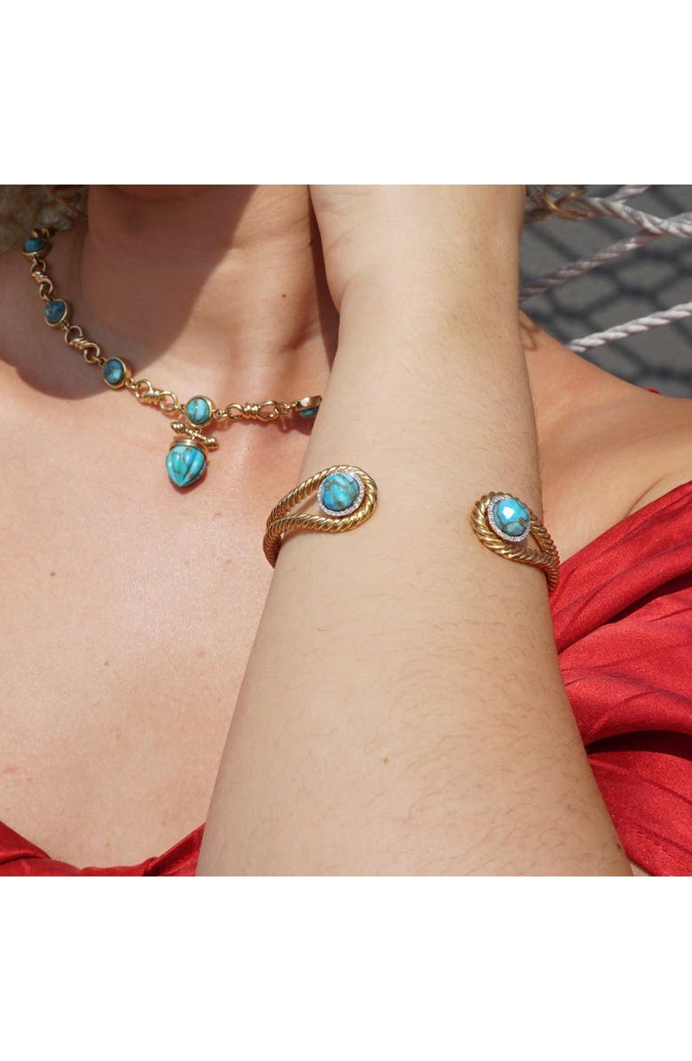 LuvMyJewelry Glory of the Sun Yellow Gold Plated Silver Turquoise Gemstone Diamond Women Cuff, Alternate, color,