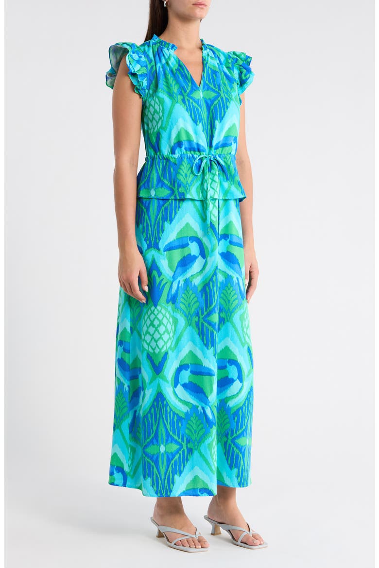 Blissy Tropical Ruffle Midi Dress, Alternate, color, KELLY BLUE