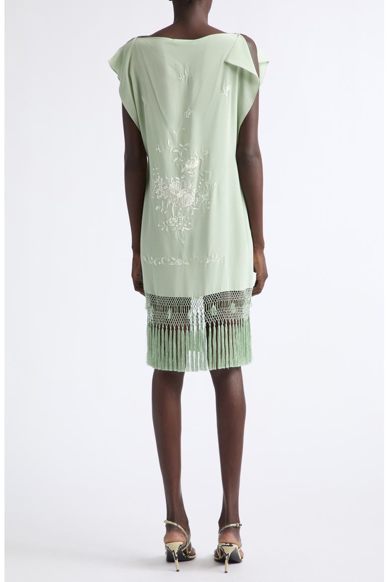 Piano Shawl Floral Embroidered Fringe Silk Minidress, Alternate, color, GREEN