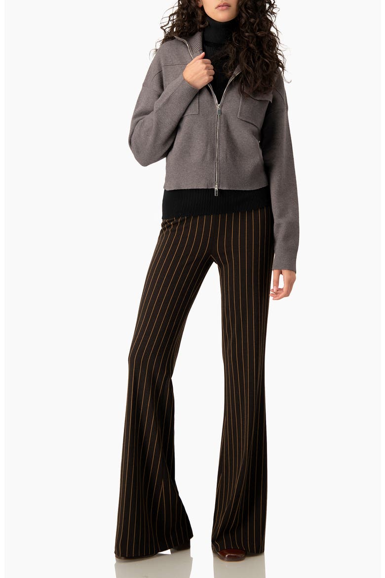 Pinstripe High-waist Wide-leg Flared Trousers, Alternate, color, Brown